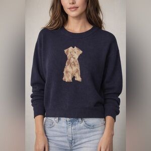 Pink Rose Dog Graphic Sweater L Navy Knit Pullover Cute Cropped Cozy